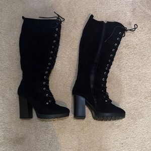 Black Knee-High Lace-Up Boots